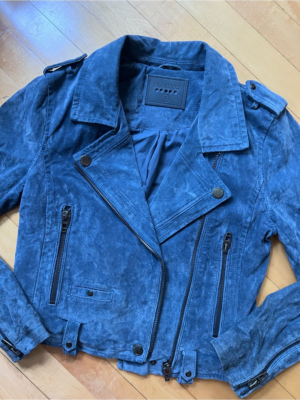 Blank NYC Blue Suede Leather Moto Jacket